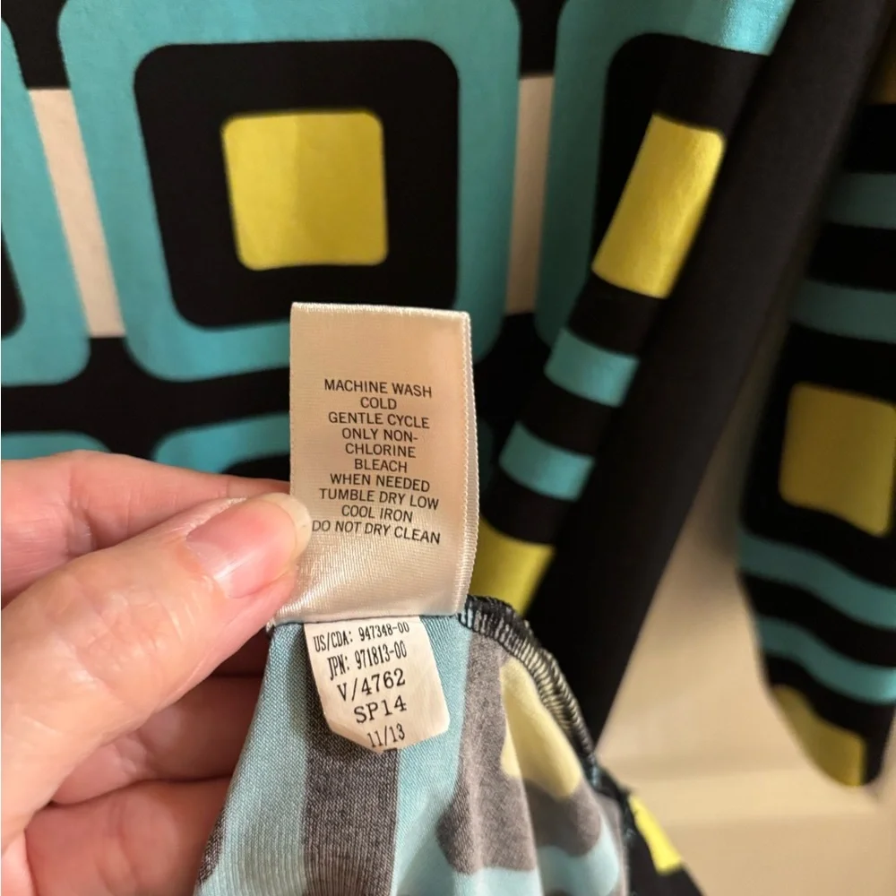 Banana Republic Black Dress w/Blue & Yellow Geometric Pattern, Size M - Picture 5 of 6